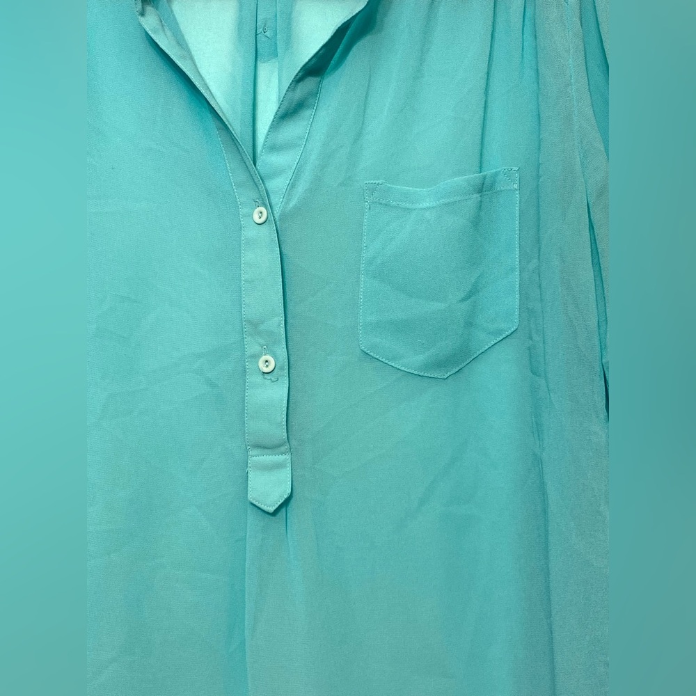 Akira Chicago Red Label Women’s Turquoise Blouse Large - Picture 2 of 4